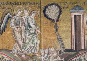 Abraham et les 3 visiteurs Gn 18 A29 Mosaïque byzantine Monreale