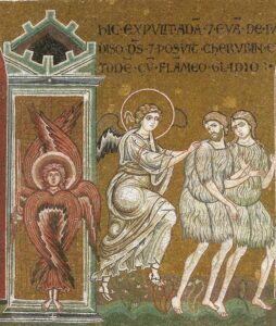 Adam et Eve chassé du paradis Gn 3 A16 Mosaïque byzantine Monreale