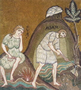 Adam et Eve travaillant dur Gn 3 A16 Mosaïque byzantine Monreale