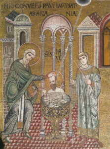 Annanie baptise Saul Ac9 P7 Mosaïque byzantine Monreale