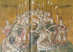 Arrestation de Jésus baiser de Judas Mt28 27 Mosaïque byzantine Monreale