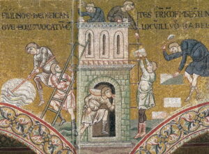 Construction de la tour de Babel Gn11 A28 Mosaïque byzantine Monreale