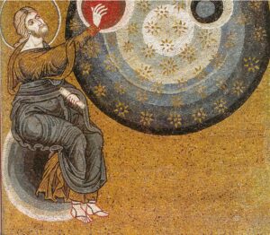 Création des astres soleil lune Gn1 A5 Mosaïque byzantine Monreale