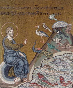 Création poissons oiseaux Gn1 A6 Mosaïque byzantine Monreale
