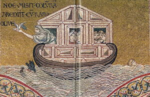 Déluge Noé dans l’arche Gn11 7 A24 Mosaïque byzantine Monreale