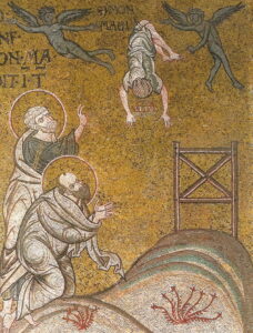 Devant Pierre et Paul chute de Simon le magicien AcN9 Mosaïque byzantine Monreale