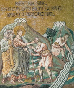 Guérison de l’aveugle de naissance Jn9 21 Mosaïque byzantine Monreale