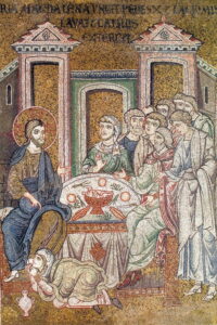 Jésus chez Simon avec Marie-Madeleine Mt26 B18 Mosaïque byzantine Monreale