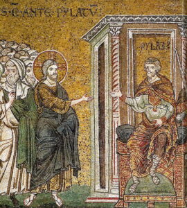 Jésus devant Pilate Mt27 29 Mosaïque byzantine Monreale 2