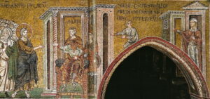 Jésus devant Pilate Mt27 29 Mosaïque byzantine Monreale