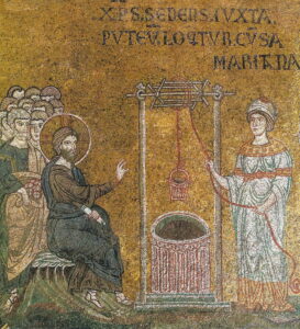 Jésus et la samaritaine Jn4 22 Mosaïque byzantine Monreale