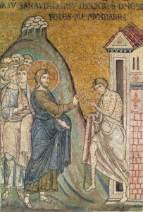 Jésus guérit le lèpreux Mt8 B2 Mosaïque byzantine Monreale