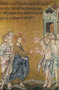 Jésus guérit les 10 lèpreux Lc17 B14 Mosaïque byzantine Monreale