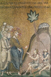 Jésus guérit les 2 aveugles Mt9 B15 Mosaïque byzantine Monreale