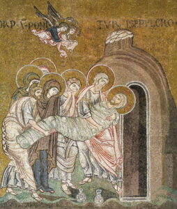 Jésus mis au tombeau Mise au tombeau Mt27 33 Mosaïque byzantine Monreale