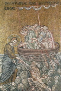 Jésus sauve Pierre des eaux Mt14 B4 Mosaïque byzantine Monreale