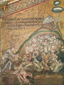 La multiplication des pains et poissons Mt16 B9 Mosaïque byzantine Monreale