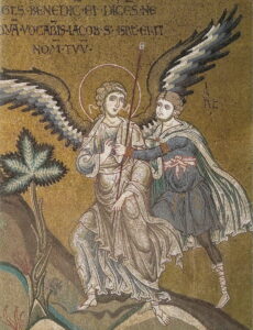 Le combat de Jacob avec l’ange Gn32 A40 Mosaïque byzantine Monreale 3