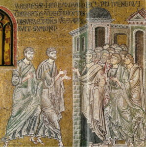 Les disciples d’Emmaüs Lc24 – 4 Annonce aux frères 40 Mosaïque byzantine Monreale
