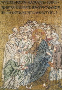 L’hémoroïsse touche le vêtement de Jésus Mt9 B6 Mosaïque byzantine Monreale