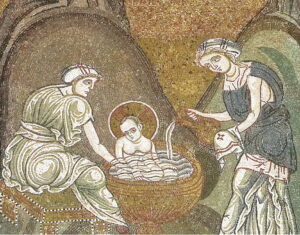 Naissance les sages femmes Lc2 6 Mosaïque byzantine Monreale.2jpg