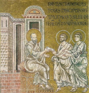 Paul remet les épîtres à Tite et Timothée P10 Mosaïque byzantine Monreale