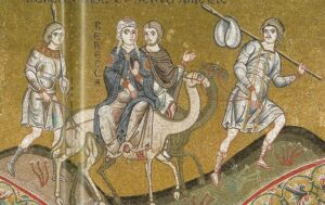 Rébecca part avec le serviteur d’Isaac Gn24 A36 Mosaïque byzantine Monreale 2