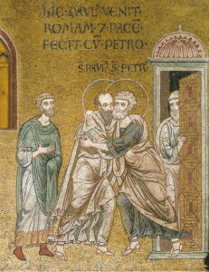 Rencontre de Pierre et Paul Ac15 N7 Mosaïque byzantine Monreale