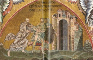 Saul aveugle est conduit à Damas Ac9 P5 Mosaïque byzantine Monreale