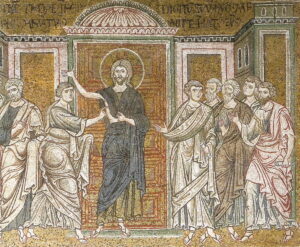 Thomas et Jésus ressuscité Jn20 41 Mosaïque byzantine Monreale 2