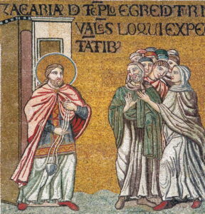 Zacharie sort du temple Lc1 Mosaïque byzantine Monreale